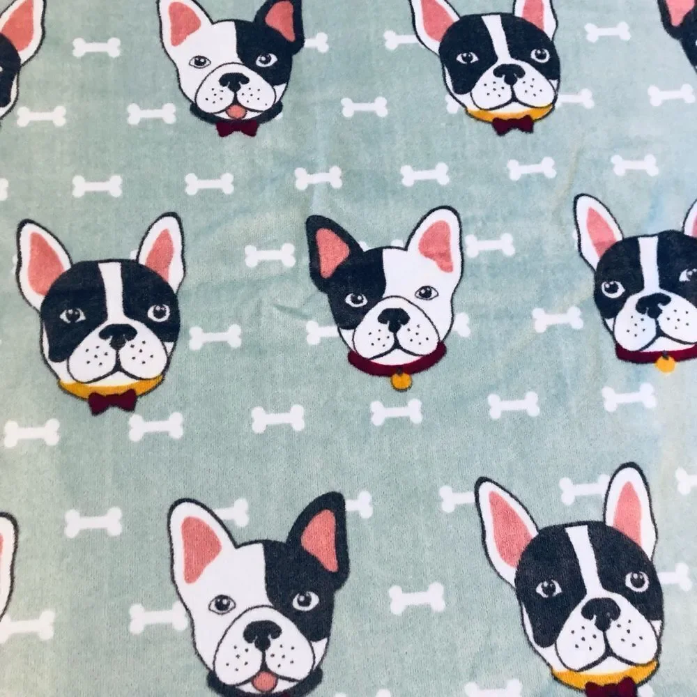 Boston Terrier Frenchie Dog Bone Print Bath Towels Set
